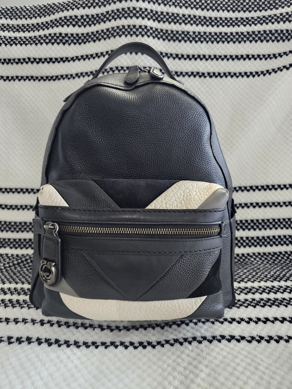 COACH Campus Mini Backpack – Rare Black and Chalk White Mixed Leather Chevron